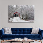 CANVAS ON DEMAND Red Covered Bridge in the Winter; Adamsville Quebec Canada Canvas Wall Art Print by David Chapman, Home Decor, Frost, Winter Artwork, 60"x40"