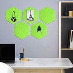 8 Packs Green Hexagon Felt Pin Board, 12" Bulletin Board with 30 Push Pins, Felt Board for Home Kitchen Office Decor, Self-Adhesive Corkboard Tiles for Walls School Message Photos Memos