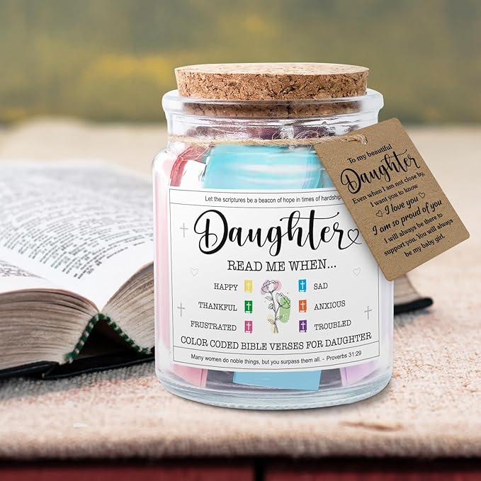 NewEleven Valentines Day Gifts for Daughter - Inspirational, Birthday Gifts For Daughter, Teen Girl, Adult Daughters - Daughters Birthday Gift Ideas From Mom, Dad - Bible Verse Jar
