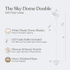 Brightech Sky Dome Double – High Brightness Torchiere Floor Lamp with 2 Reading Lights for Living Rooms, Bedrooms – Replace Halogen Standing Lamps with Efficient LED Office Lighting - Tall White Pole