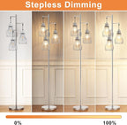 Dimmable Floor Lamp, 3 x 800LM LED Edison Bulbs Included, Farmhouse Industrial Floor Lamp Standing Tree Lamp with Elegant Cage Tall Lamps for Living Room Bedroom Office - Silver