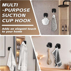 Heavy Duty Reusable Suction Cup Hooks for Kitchen/Bathroom/Shower - Wet-Proof Hooks for Towels, Robes, Loofah&Wreaths/No Drill Mounting on Glass, Tile, Metal (2, Matte Black)