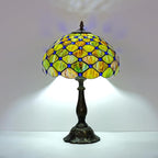 Tiffany Lamp Gradient Green Stained Glass Table Lamp Desk Bedside Reading Light Decor Bedroom Living Room Home Office D12*H18 Inches