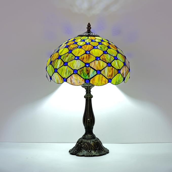 Tiffany Lamp Gradient Green Stained Glass Table Lamp Desk Bedside Reading Light Decor Bedroom Living Room Home Office D12*H18 Inches