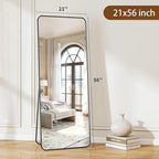 BEAUTYPEAK Black Full Length Mirror, 56"x21" Rounded Corner Floor Mirror Standing Hanging or Leaning Against Wall, Suitable for Bedroom or Dressing Room