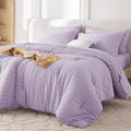 MUXHOMO 7 Pieces California King Comforter Set, Seersucker Bed in a Bag Cal King Size, All Season Luxury Bedding Set with Comforter, Flat Sheet, Fitted Sheet, Pillowcases & Shams, Lavender