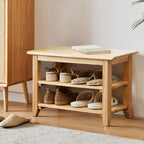 Shoe Rack Bench, 3-Tier Shoe Shelf Organizer,4-Pairs Entryway Storage Bench for Hallway, Bedroom, Living Room, Bedroom, Hold up to 550 lbs, Solid Wood, Natural