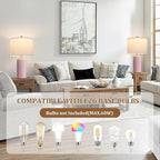 23.5’’ Modern Pink Table Lamps Set of 2 for Living Room, Ceramic Bedside Lamps with White Linen Shade for Girls Room, Rustic Nightstand Lamps for Bedroom Home Office, Cute Lamps for End Table Dorm