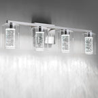SineRise 4-Light Brushed Nickel Vanity Light with 3 Color Modes (3000K/4000K/6000K), Eye Protection LED Bathroom Light Fixture, Dimmable Modern Wall Light Over Mirror with Clear Glass Shade