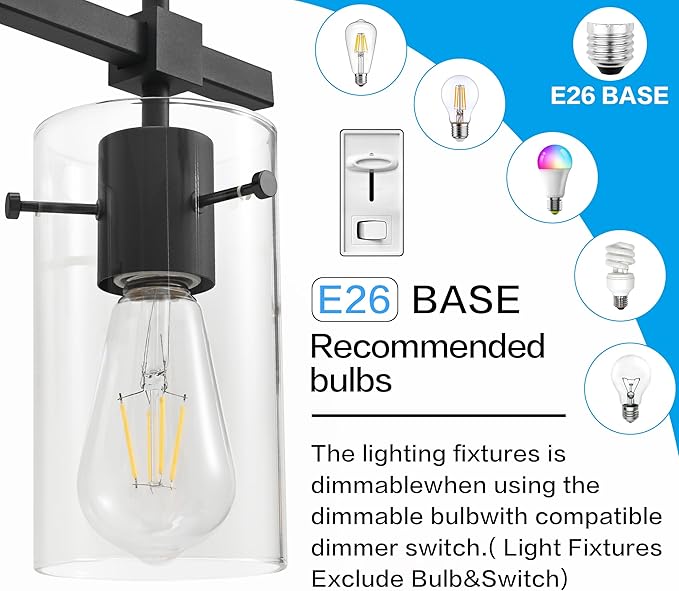 SOLFART Black Vanity Light fixtures 49.2 inch 6 Lights Wall Light Fixtures Above Mirror for Bathroom with Glass Shade (Exclude Bulb)