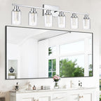 MELUCEE 6-Light LED Bathroom Vanity Light 5 Color Dimmable, Modern Chrome Vanity Lights Bathroom Light Bar Wall Sconce Lamp with Crystal Bubble Clear Glass Shade, Built-in LED Chips