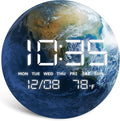Digital Wall Clock, LED Moon/Earth Design, Temperature Display, 7.87 x 7.87 inches (Earth, 7.87 INCH)