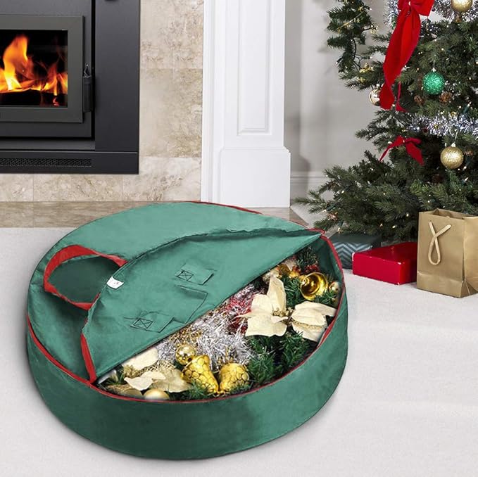 Primode Heavy Duty Christmas Wreath Storage Bag 36"- Handles Made Of Durable 600D Oxford Polyester Material Storage Bag 36” Holiday Wreaths (Green)