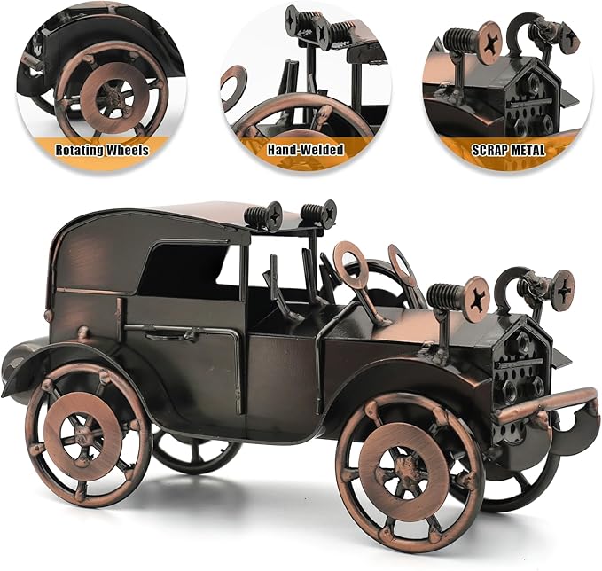 Classic Car Gifts for Men, Unique Cool Birthday Gift Ideas, Vintage Car Decor for Room, Home, Office, Man Cave, Garage, Antique Scrap Metal Model Car Ornaments (M-1)