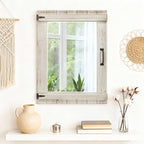 Oakrain Farmhouse Mirror, 24x32 Inch Distressed White Wood Frame with Black Metal Hinges, Rustic Wall Mirror for Bathroom, Living Room, Entryway, Bedroom