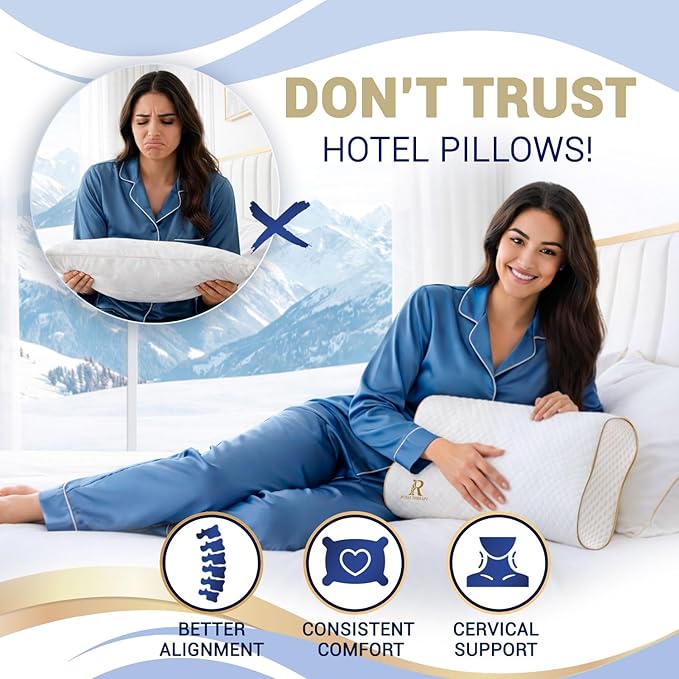 Royal Therapy Travel Memory Foam Pillow, Neck Pillow Bamboo Adjustable Side Sleeper Pillow (Travel 18 x 12 x 5)
