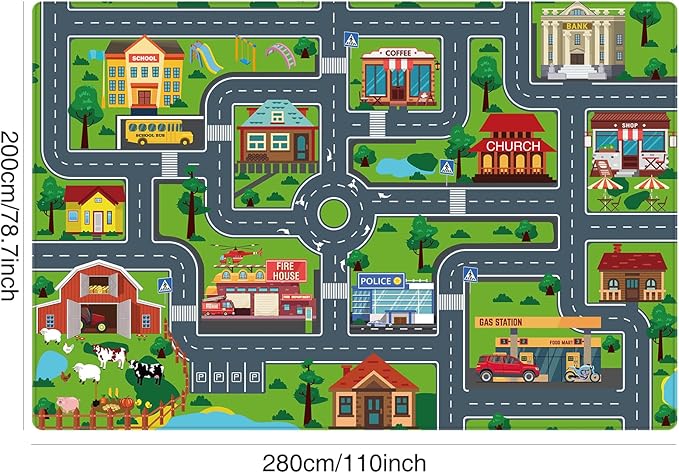 Kids Car Playmat, Kids Rug for Playroom Car Mat Town City Road Traffic Rugs, Play Mat for Floor, Extra Large Boys Kid Car Track Play Rug (Style Four, 110.2 X 78.7 INCH)