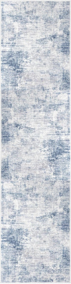 IOHOUZE Abstract Runner Rug 2x8 Ft Washable Runners for Hallways, Non Slip Kitchen Runner Printed Faux Wool Entryway Runner Indoor, Modern Floor Carpet for Hall Kitchen Bedroom, Light Blue White