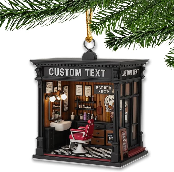 Personalized Barber Shop Christmas Ornament 2025, Custom Name Hair Salon Decor, 2D Flat Acrylic Xmas Tree Decoration, for Barber & Stylist