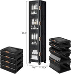VECELO 4-Tier Tall Narrow Storage Cabinet with Movable Wheels, Adjustable Shelves, Anti-Tip, Slim, for Small Space, Bathroom, Kitchen, Laundry, Black