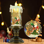 Christmas Flameless Candles, Flickering Flameless Candles with Timer, Christmas LED Candles Battery Operated, Snow Globe Candle Light for Christmas Decorations