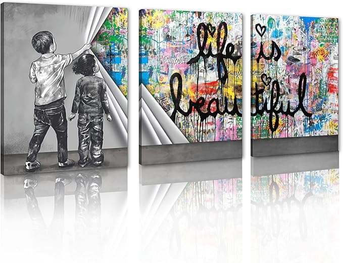 Novatique Modern Graffiti Wall Art Banksy Wall Art Abstract Poster Print Wall Decor Classic Street Painting Graffiti Art for Living Room Bedroom,12" x 16" x 3Pcs