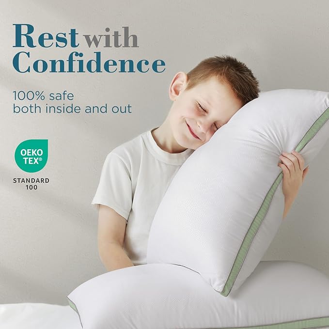viewstar Bed Pillows Queen Size Set of 2, Hotel Quality, Down Alternative Pillow for Side, Back, or Stomach Sleepers, Green