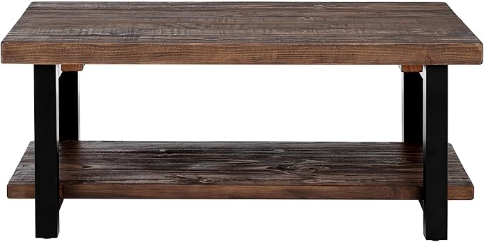 Alaterre Furniture Pomona Rustic Coffee Table with Storage Shelf - 42-Inch Industrial Modern Metal and Solid Wood Living Room Table - Easy Assembly Farmhouse Living Room Furniture (Rustic Natural)