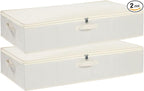 Under Bed Storage Containers, Storage Bins With Lids, Clothes Organizers With Sturdy Structure and Reinforced Handles, Beige, 2 Pack, 31.5 x 15.7 x 5.9 Inch