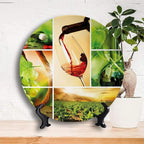 Decorative Plates, Wine Print Ornament, Wine Tasting and Grapevine Collage Green Fresh, 10 Inch, Kitchen Wall Decor, Green Ruby Caramel
