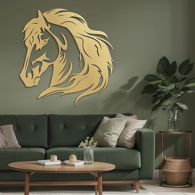 SIGNLEADER Metal Wall Art Decor Horse Minimalist Modern Abstract Wall Sculpture Hangings Home Decoration for Living Room, Bedroom, Bathroom, Kitchen, Outdoor - 30" Gold