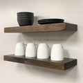 URBANDI, Rustic Floating Shelves, Set of 2, Hidden Bracket, Solid Wood, Heavy Duty, Wall Mounted Shelves, (Dark Brown, 48Wx8D)