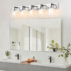 Vanity Light Fixture,5-Light Vanity Light for Bathroom,Chrome Bathroom Vanity Lighting Over Mirror with Square Clear Glass Shade for Restroom
