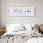 Surfapans Lets Stay In Bed Wall Decor 40”X15” Large Farmhouse Master Room Above Over Bed Rustic Guest Room Sign Beautiful And Simple Plaque Hanging Wall Art Decoration (White)