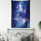 Ambesonne Space Tapestry, Magic Sky View with Star and Clouds Celestial Colorful World Cosmic Expanse Theme, Fabric Wall Hanging Decor for Bedroom Living Room Dorm, 30" X 45", White and Blue