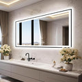 72x32 LED Bathroom Vanity Mirror - Black Aluminum Framed (Front and Backlit), Anti-Fog Large Mirror with Lights,Stepless 3 Colors Dimmable Lighted Mirror(Horizontal/Vertical)