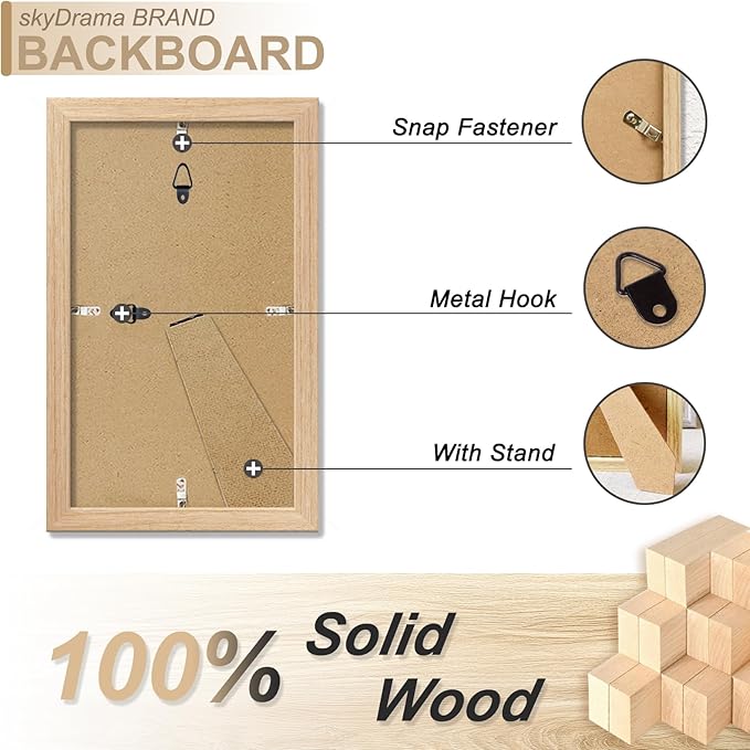 Natural Solid Wood 5x8 Picture Frame, Display 5 x 8 Inch Picture Poster Photo, Vertical & Horizontal Wall Hanging - 2 Pack/Natural/5"x8"
