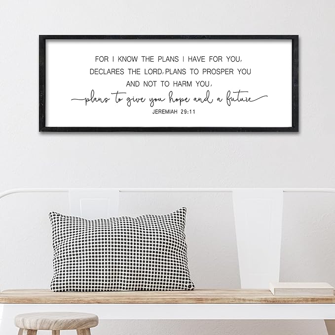 Surfapans Jeremiah 29 11 Scripture Wall Art 32"x12" Motivational Bible Verse For I Know The Plans I Have For You Sign Large Christian Home Blessing Religious Inspirational Quote Office Hanging (Black)