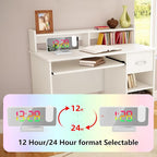 Projection Alarm Clock for Bedroom Ceiling, 180° Rotatable Projector 7.4” Mirror RGB Digital LED Display 12/24H, 5 Level Brightness Dimmer, Dual Alarm Clock (White)