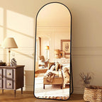 HARRITPURE 64"x21" Arched Full Length Mirror Floor Mirrors with Aluminum Alloy Frame Free-Standing Wall Mounted or Leaning Large Bedroom Dressing Mirror Modern & Contemporary Decor for Home,Black