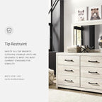Signature Design by Ashley Cambeck Vintage Smooth-Gliding 6-Drawer Dresser and Mirror with Safety Stop, Whitewash