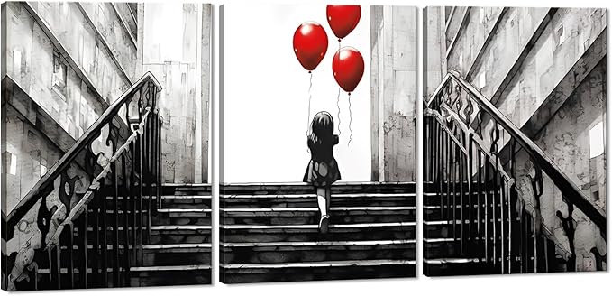 Novatique Graffiti Wall Art Banksy Canvas Wall Art Decor Modern Popular Little Girl Releasing Balloons Funny Graffiti Posters Home Decor for Bedroom Living Room,20" x 28" x 3pcs