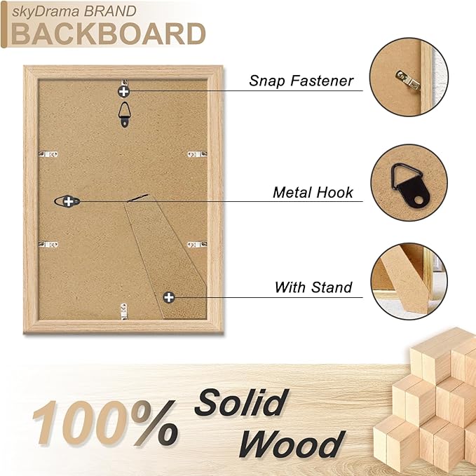 Natural Solid Wood 8x11 Picture Frame, Display 8 x 11 Inch Picture Poster Photo, Vertical & Horizontal Wall Hanging - 2 Pack/Natural/8"x11"