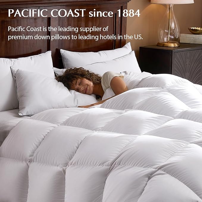 Pacific Coast Feather and Down Bed Pillows Standard Size Set of 2, Goose Feather and Down Hotel Pillow for Sleeping, Downproof, 3-Chamber, Medium Supportive, 100% Cotton Shell