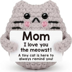 Mothers Day Birthday Gifts for Mom Grandma Godmom Positive Cat Crochet for Mom Grandma Aunt Godmother, Emotional Support Crochet Small Birthday Gifts