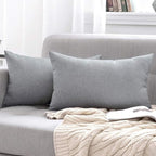 MIULEE Pack of 2 Decorative Outdoor Solid Waterproof Throw Pillow Covers Faux Linen Garden Farmhouse Cushion Cases for Patio Tent Balcony Couch Sofa 20x12 Inch Light Grey