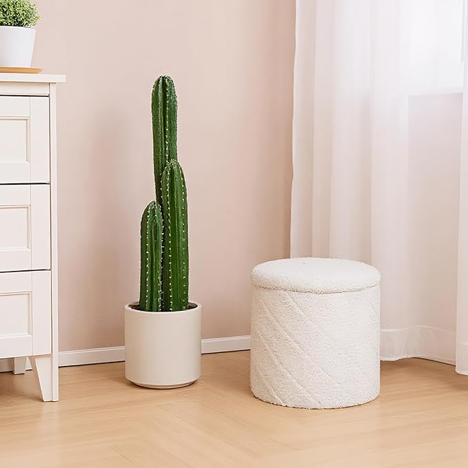13" Foldable Boucle Round Storage Ottoman,Space-Saving Footrest/Seating/Coffee Table for Small Apartments,Dorms & Bedrooms-White