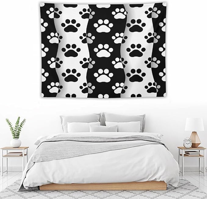 VUMIVI Pet Paws Tapestry Cute Puppy Kitten Black White Animal Paws Modern Funny Art Tapestry Wall Hanging for Living Room Bedroom Dorm Classroom Aesthetic Decor W40xL30in