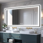 Large 84x40 Light Up Bathroom Mirror -Black Aluminum Edge (Front and Backlit), Anti-Fog Vanity Mirror with Lights,Stepless 3 Colors Dimmable Lighted Mirror(Horizontal/Vertical)