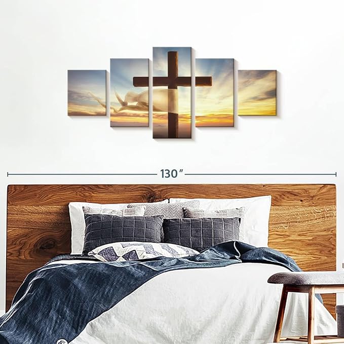 Elephant Stock Holy Cross Wall Art Multi Piece Canvas - 5 Panel Christian Pictures Decor - Digital Design Canvas Print - Christian Wall Decor - 80" X 36"